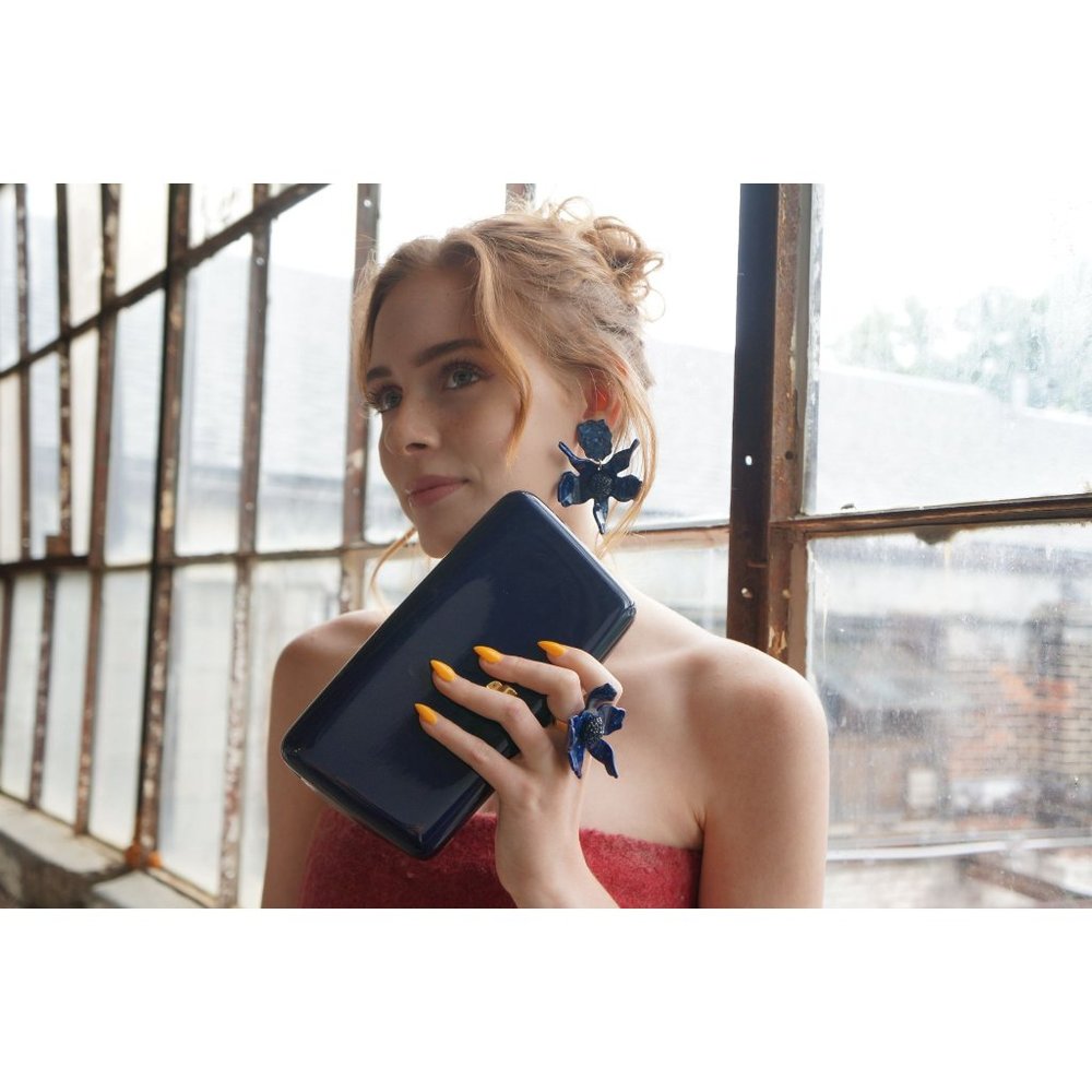Vintage Lucite Structured Bag Navy Blue Classic Lucite Box Clutch Crossbody Shou